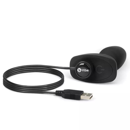b-Vibe Rimming Petite Black intymus besisukantis kamštis 12,5 cm su nuotolinio valdymo pultu