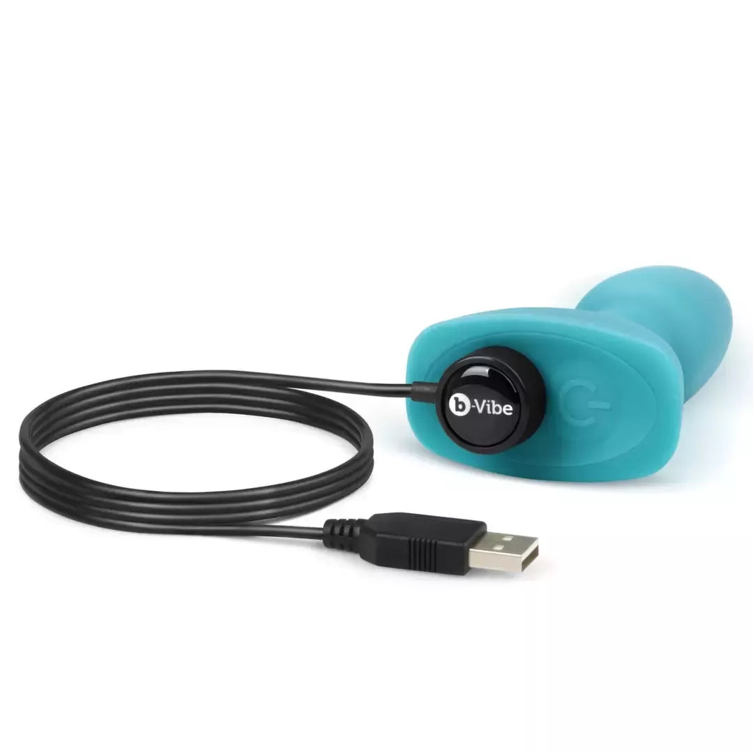 b-Vibe Rimming Petite Plug Teal – kompaktiška besisukanti ir vibruojanti sistema