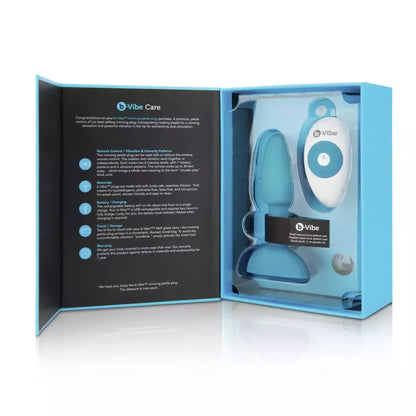 b-Vibe Rimming Petite Plug Teal – kompaktiška besisukanti ir vibruojanti sistema