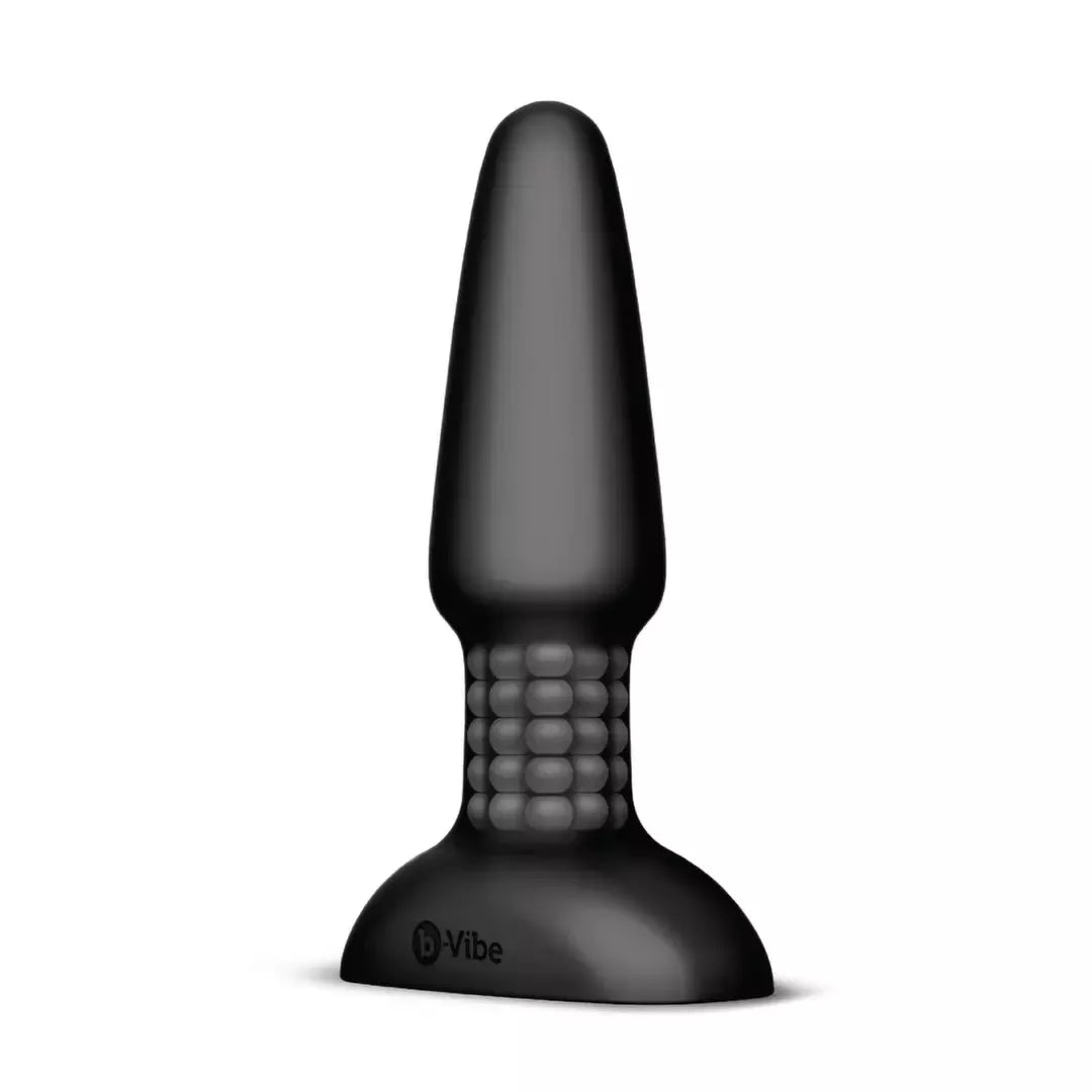 b-Vibe Rimming Plug 2 Black – besisukantys rutuliukai, vibruojantis antgalis, 15,2 cm