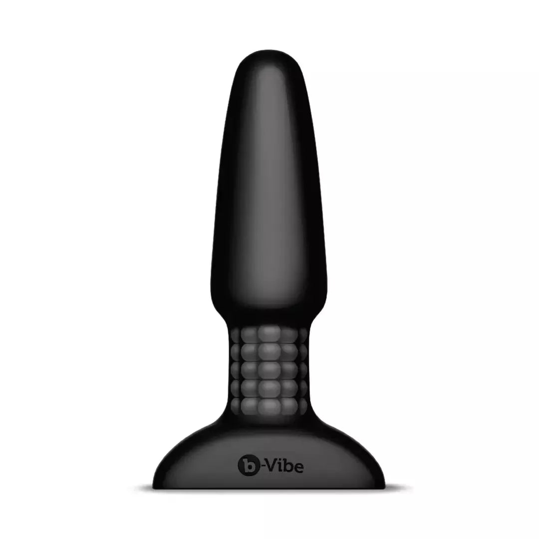 b-Vibe Rimming Plug 2 Black – besisukantys rutuliukai, vibruojantis antgalis, 15,2 cm