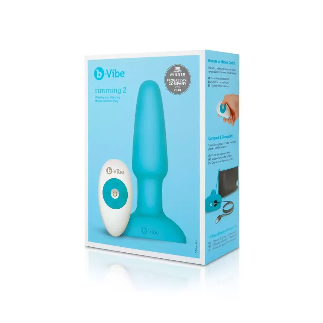 b-Vibe Rimming Plug 2 Teal – besisukantys karoliukai ir nuotolinis valdymas, 15,2 cm silikoninis