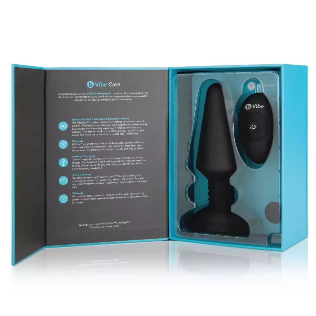 b-Vibe Rimming Plug XL Black – pažangus intymus prietaisas su besisukančiais rutuliukais