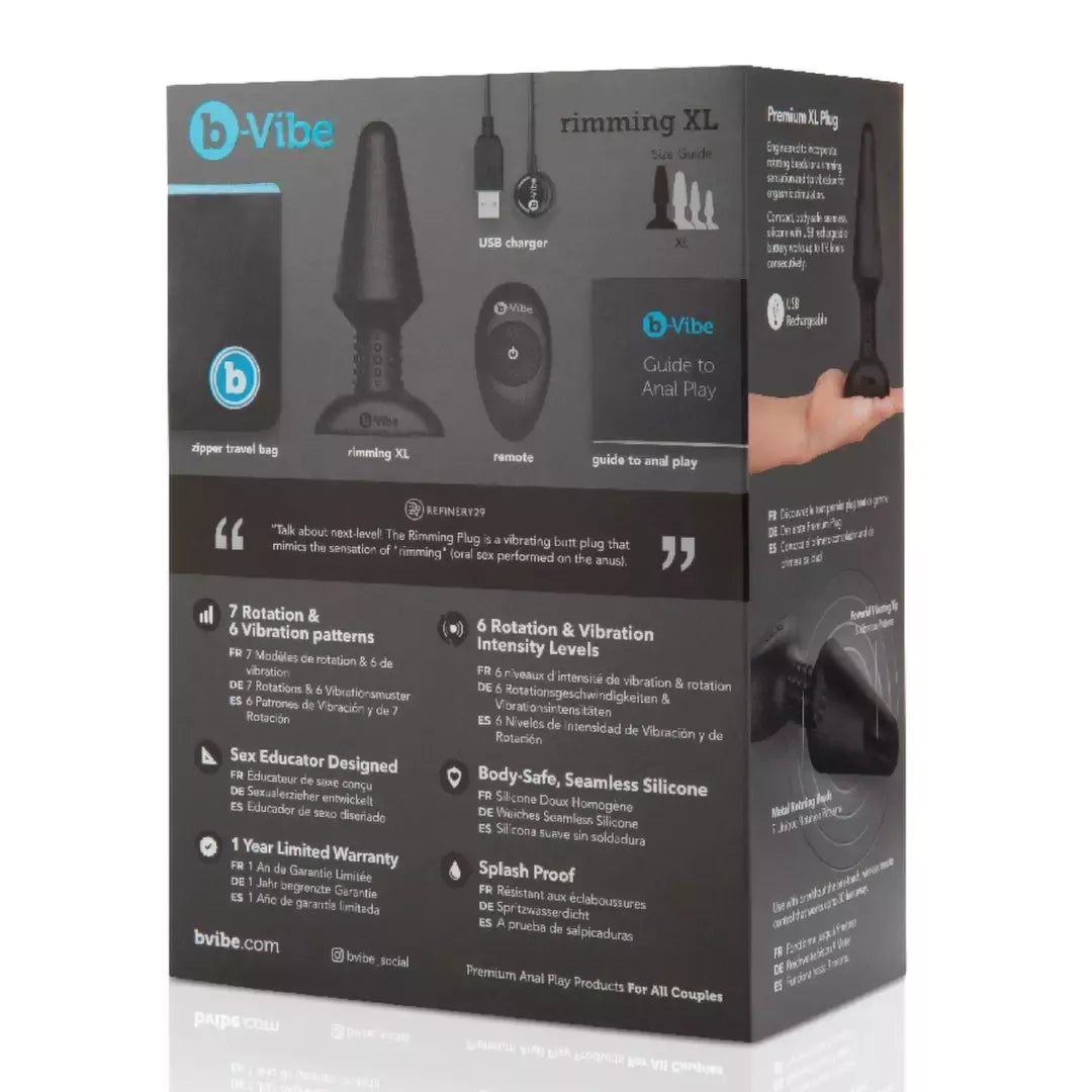 b-Vibe Rimming Plug XL Black – pažangus intymus prietaisas su besisukančiais rutuliukais