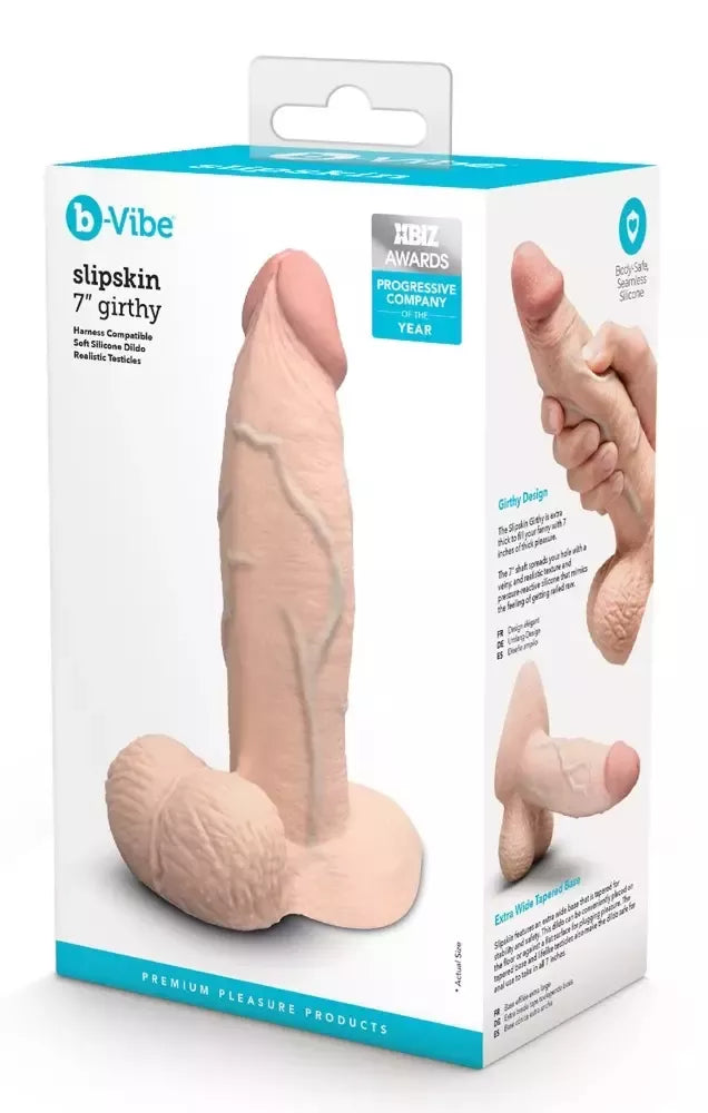 „b-Vibe Slipskin“ 17,8 cm silikoninis modelis su siurbtuku, „Cream“