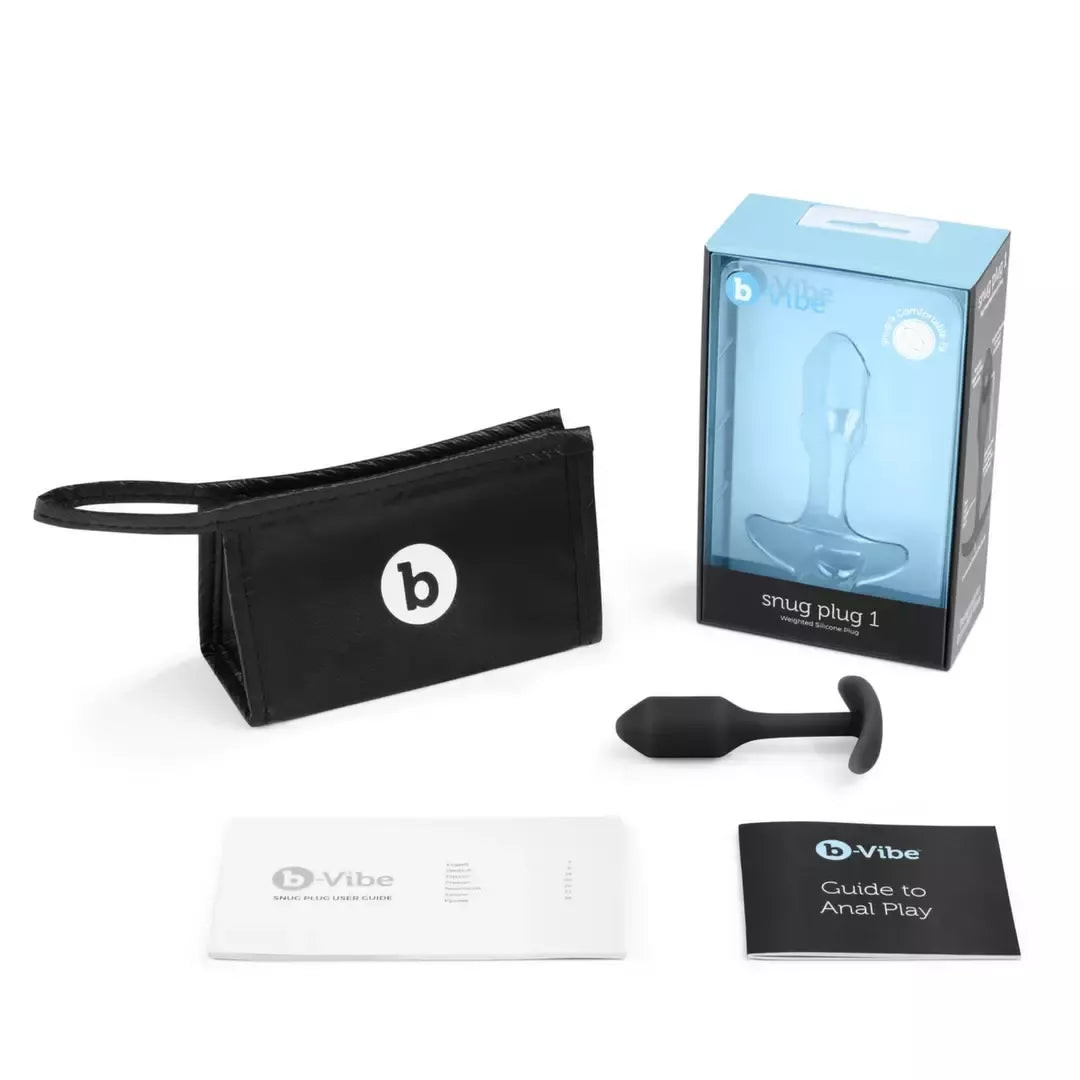 b-Vibe Snug Plug 1 Black – kompaktiškas, svorį turintis silikoninis intymus kaištis