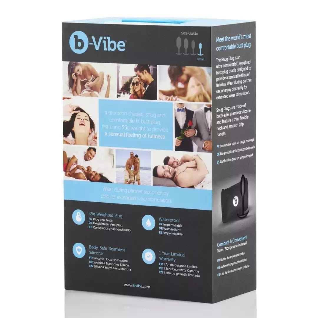 b-Vibe Snug Plug 1 Black – kompaktiškas, svorį turintis silikoninis intymus kaištis