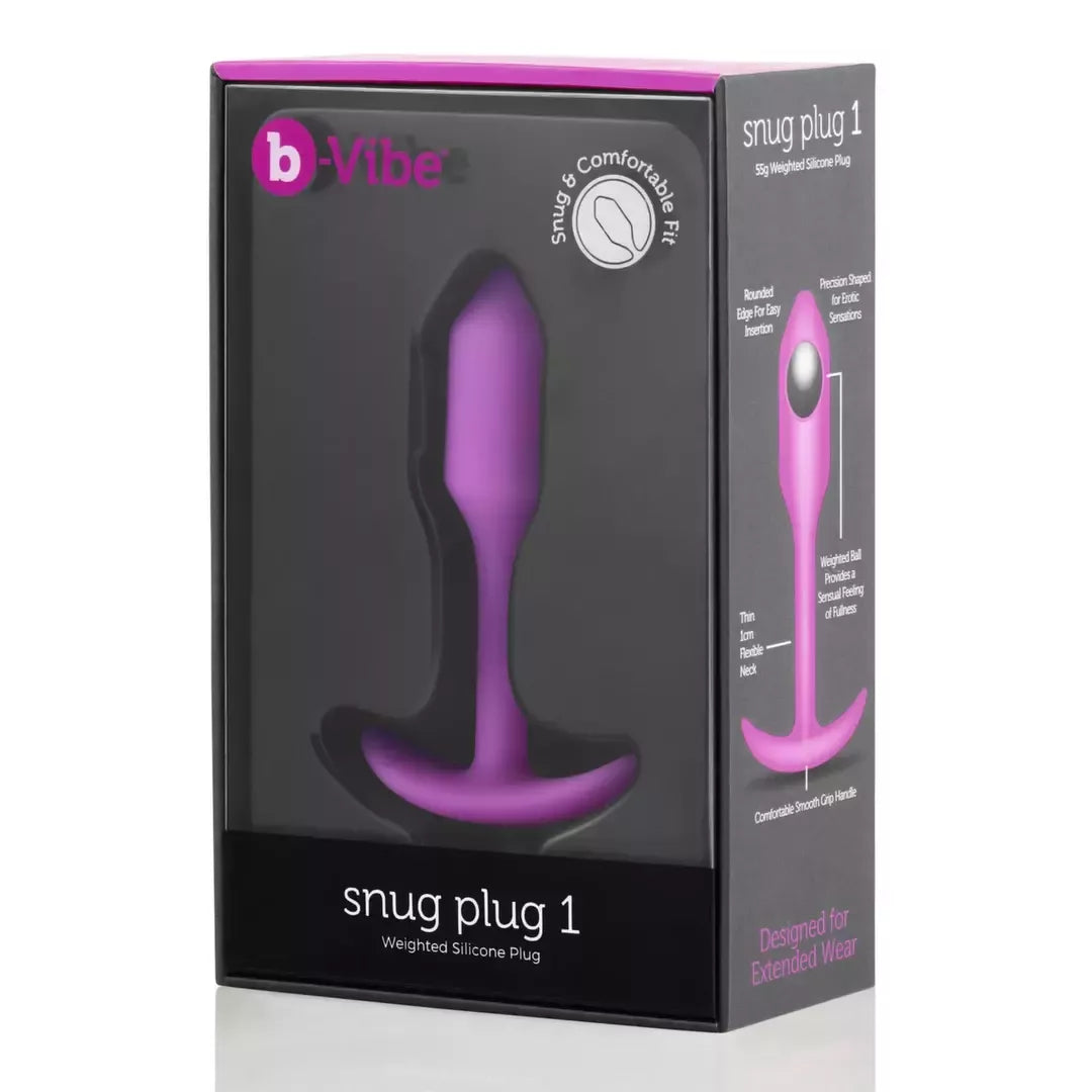 b-Vibe Snug Plug 1 Fuchsia pasunkintas silikoninis analinis kaištis 2x9,4 cm