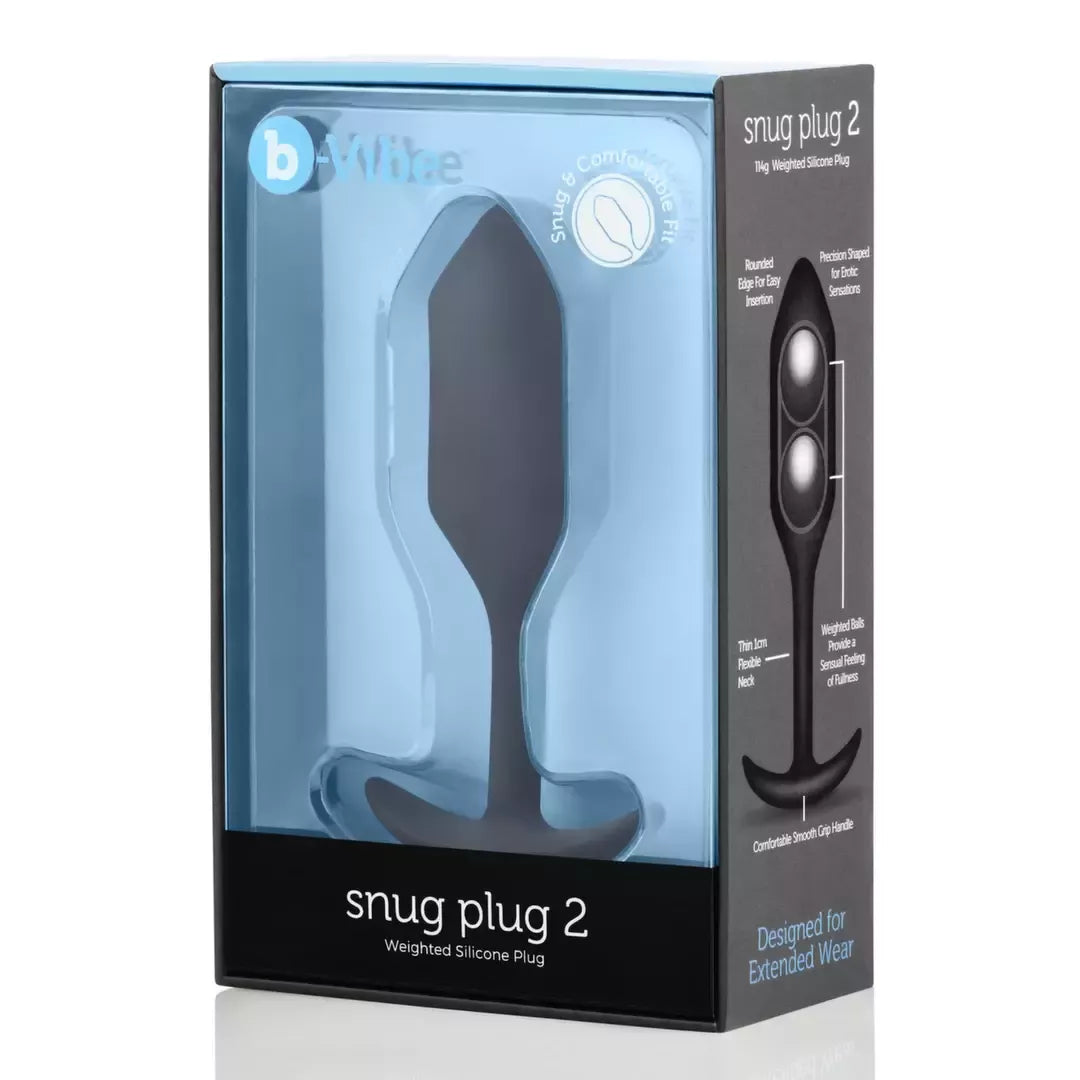 B-Vibe Snug Plug 2 juodas sunkiasvoris silikoninis ananalinis treniruoklis 114 g 3x11,4 cm