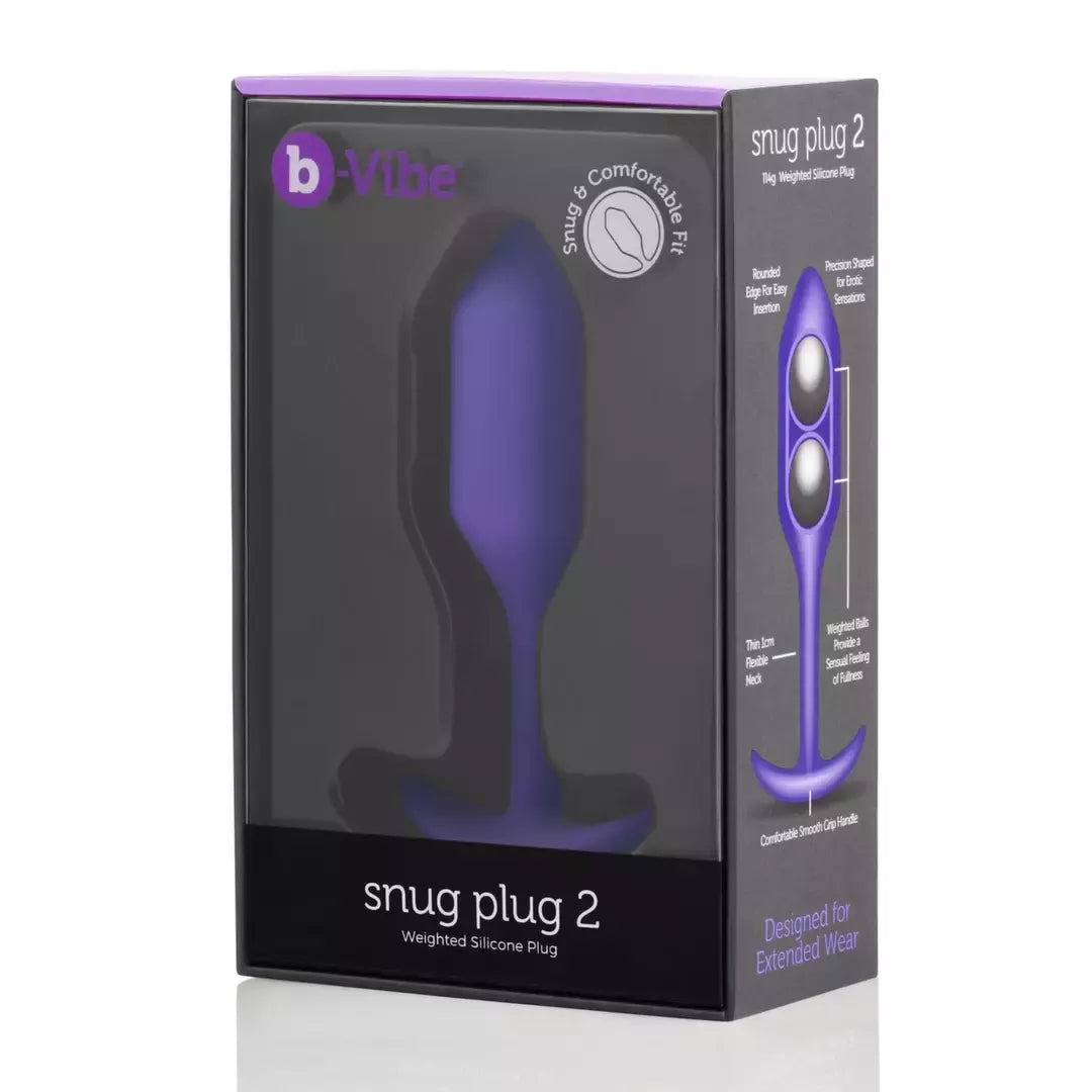 b-Vibe Snug Plug 2 pasunkintas silikoninis modelis 114g violetinis 3x11.4cm