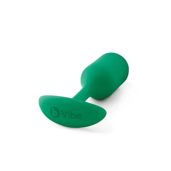 b-Vibe Snug Plug 2 žalias pasunkintas silikoninis intymus treniruoklis 114g 3x11.4cm