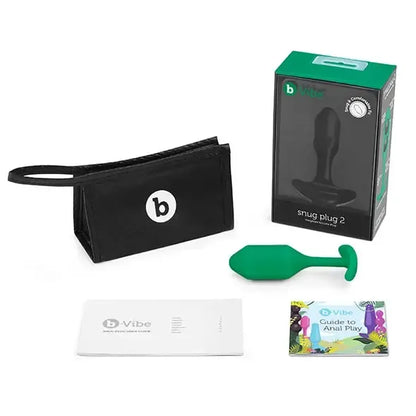 b-Vibe Snug Plug 2 žalias pasunkintas silikoninis intymus treniruoklis 114g 3x11.4cm