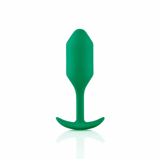 b-Vibe Snug Plug 2 žalias pasunkintas silikoninis intymus treniruoklis 114g 3x11.4cm