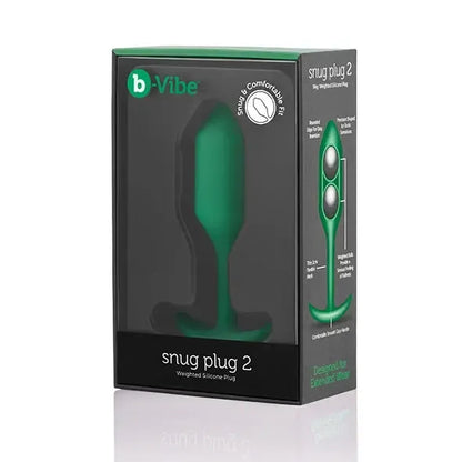 b-Vibe Snug Plug 2 žalias pasunkintas silikoninis intymus treniruoklis 114g 3x11.4cm