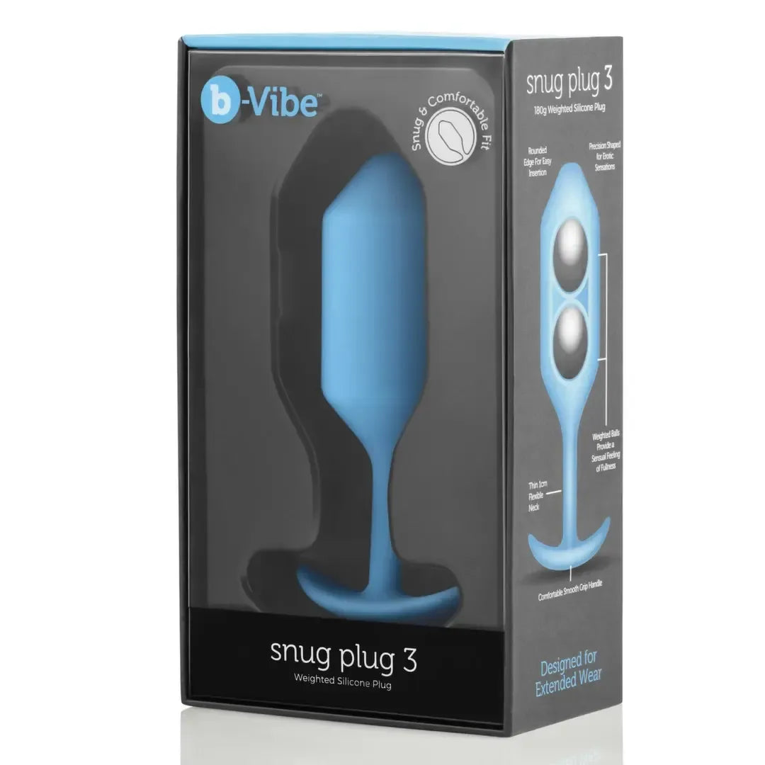 b-Vibe Snug Plug 3 pasunkintas silikoninis analinis kaištis, žalsvai melsvas, 12,7 cm