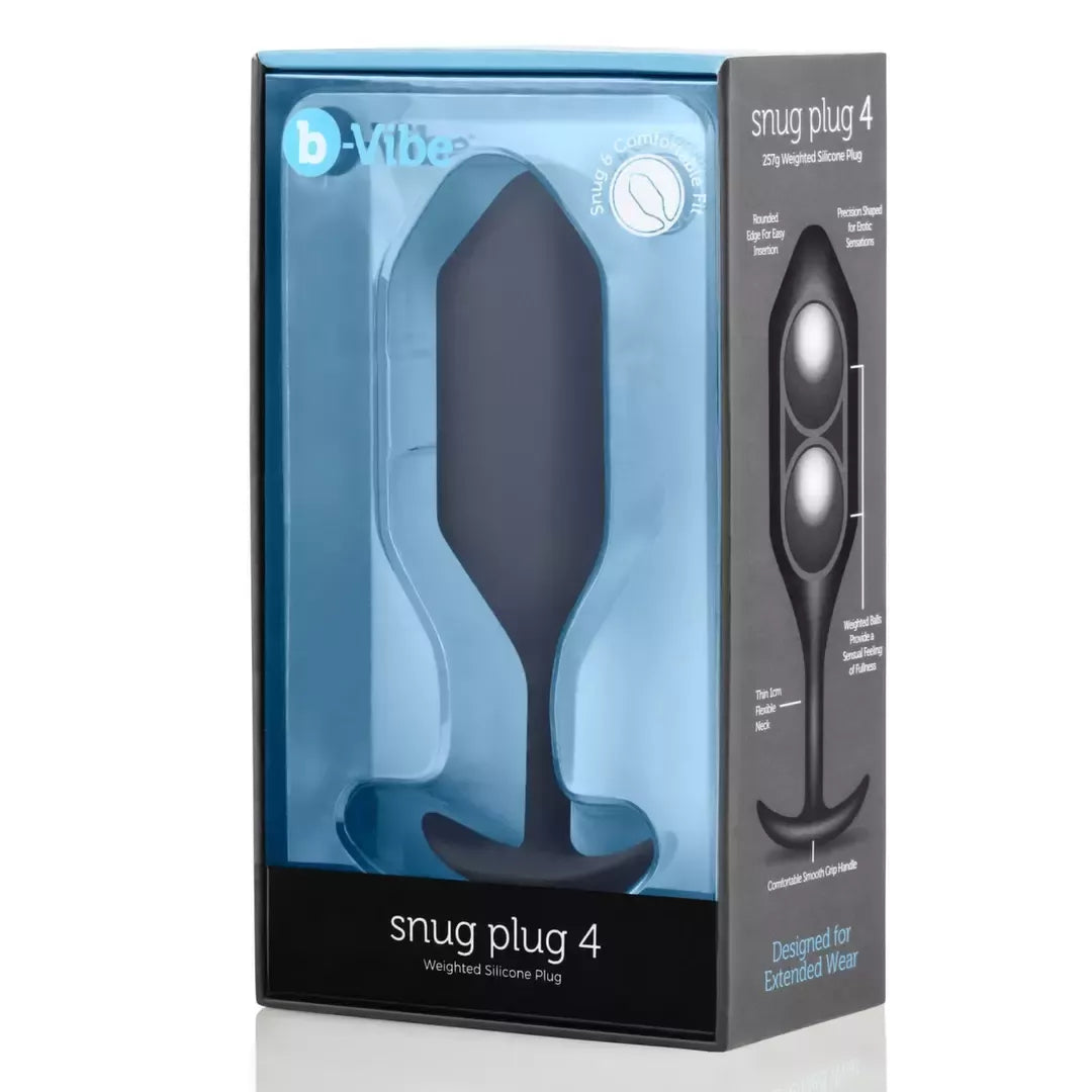 b-Vibe Snug Plug 4 juodas sveriantis silikoninis kamštis 257g 4,3x14cm