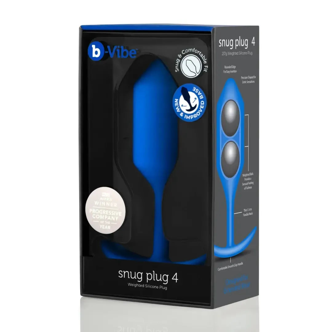 b-Vibe Snug Plug 4 Navy – pasunkintas silikoninis intymus žaislas, dydis Large