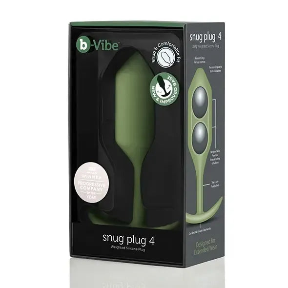 b-Vibe Snug Plug 4 pasunkintas silikoninis analinis kamštis, Army Green, 257 g, 4,3x14 cm