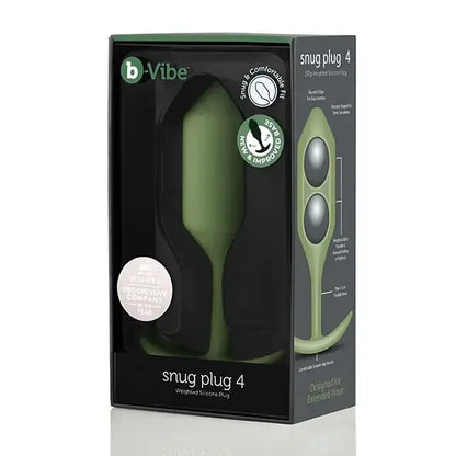 b-Vibe Snug Plug 4 pasunkintas silikoninis analinis kamštis, Army Green, 257 g, 4,3x14 cm