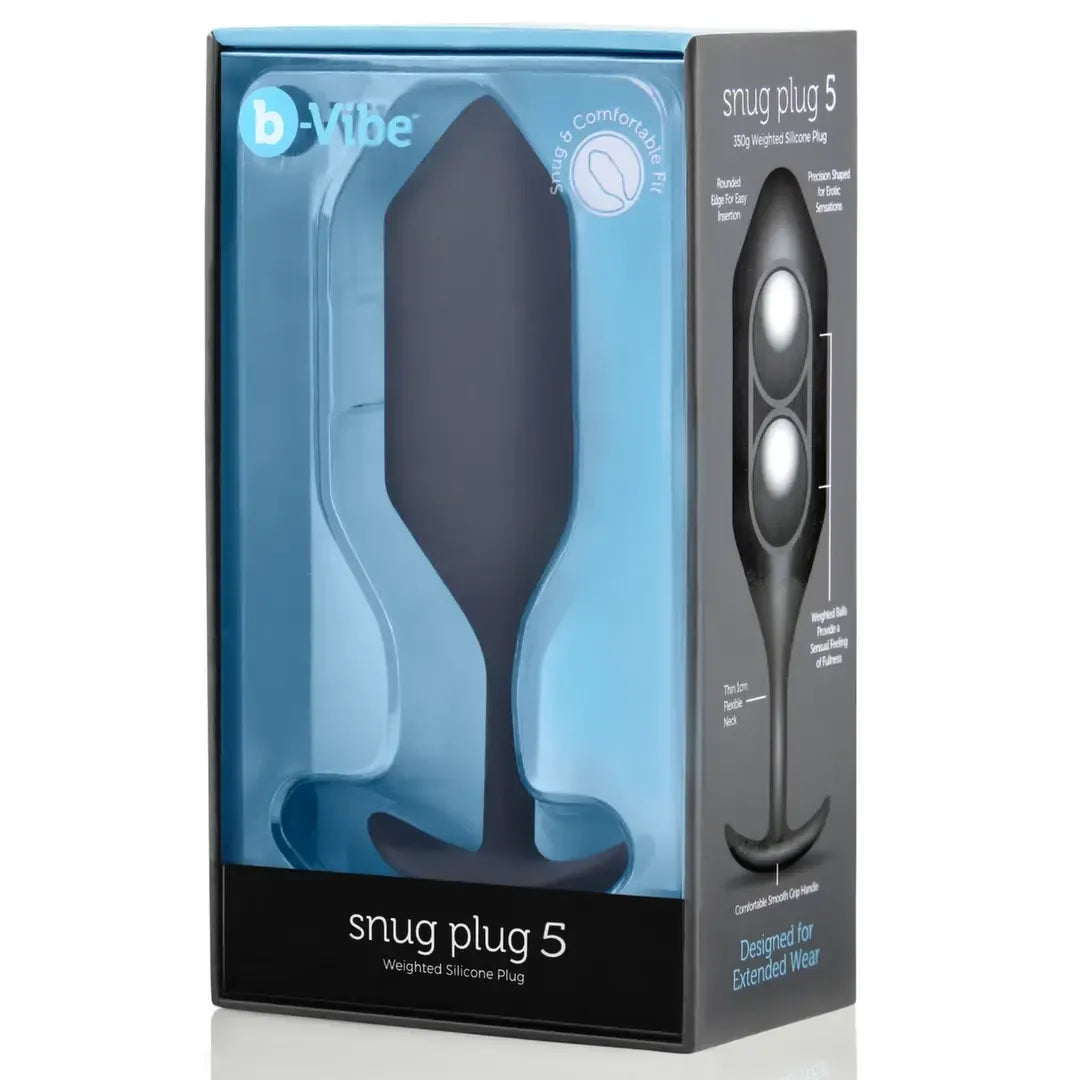 B-Vibe Snug Plug 5 juodas svertinis silikoninis analinis kištukas, 350 g, 16 cm