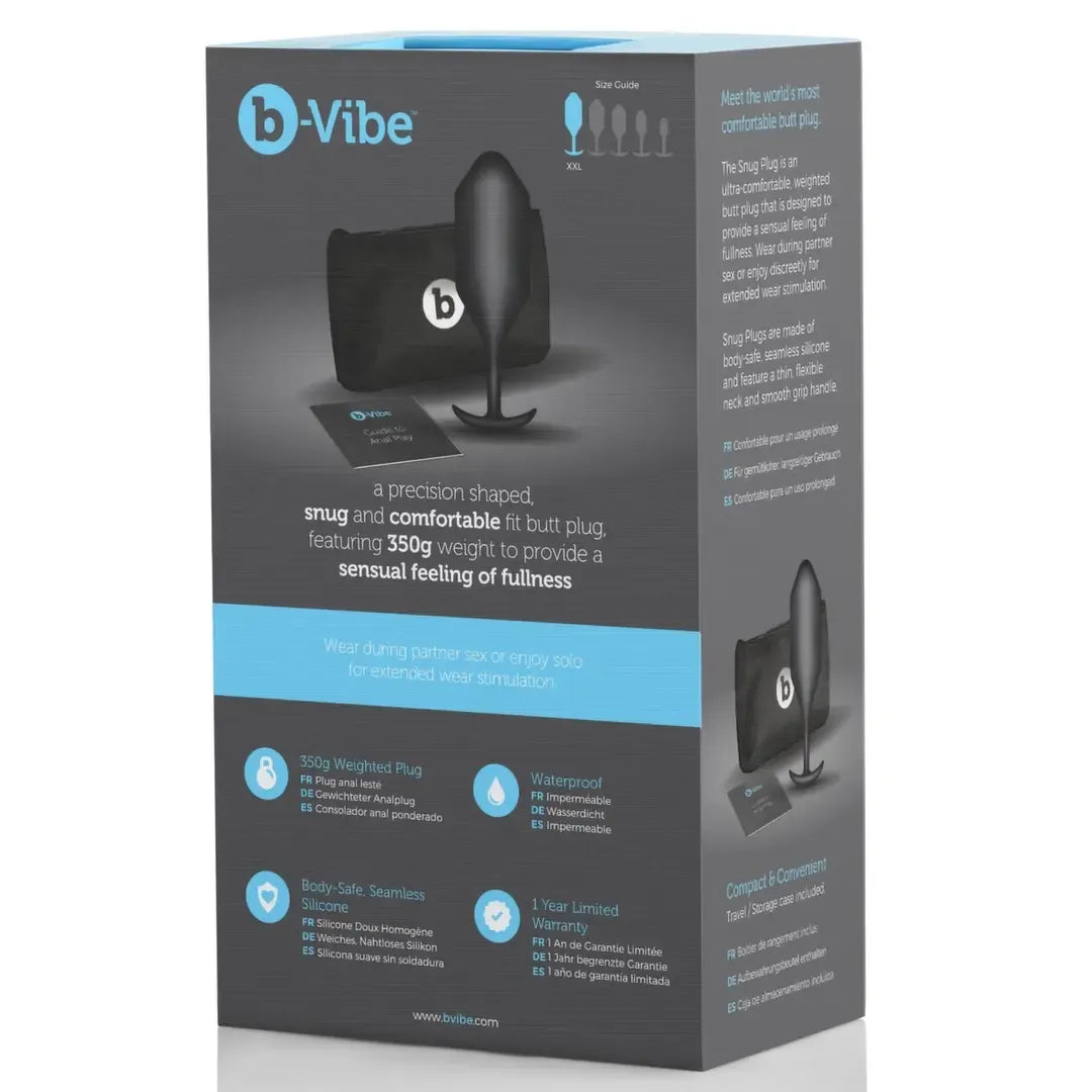 B-Vibe Snug Plug 5 juodas svertinis silikoninis analinis kištukas, 350 g, 16 cm