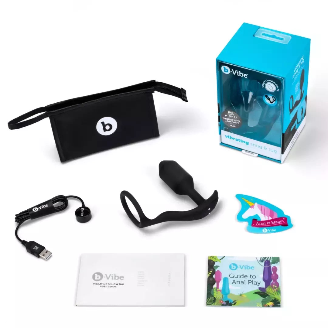b-Vibe Snug & Tug M dviguba intymi sistema, vibruojanti, pasveriama, silikoninė