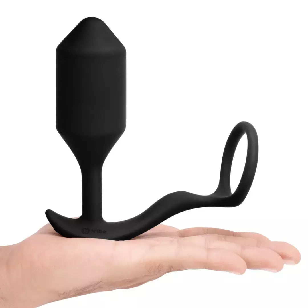 B-Vibe Snug & Tug XL vibruojantis silikoninis žiedas ir sunkus analinis kaištis