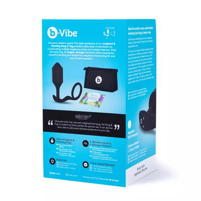 B-Vibe Snug & Tug XL vibruojantis silikoninis žiedas ir sunkus analinis kaištis