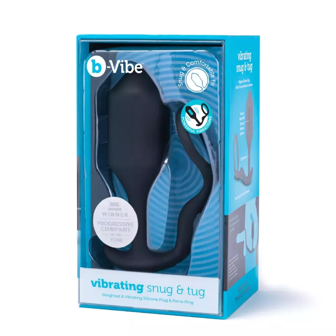 B-Vibe Snug & Tug XL vibruojantis silikoninis žiedas ir sunkus analinis kaištis