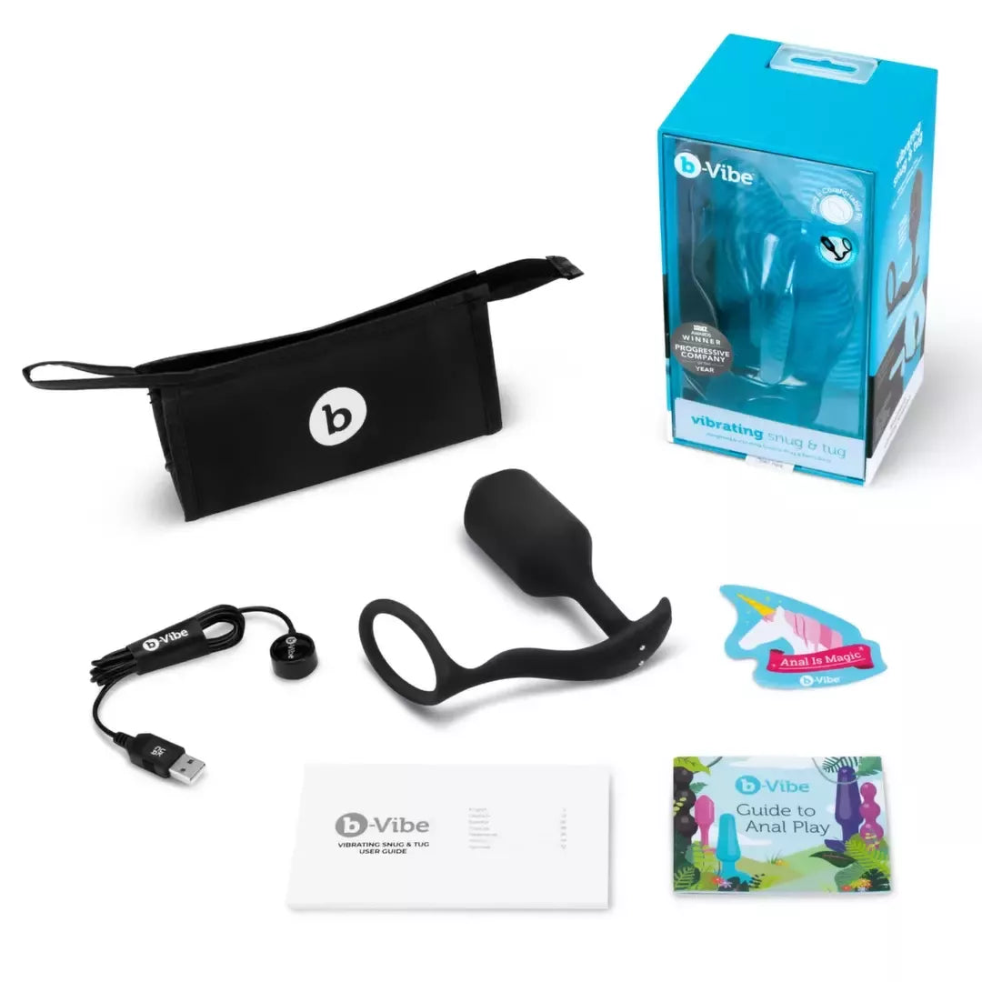 B-Vibe Snug & Tug XL vibruojantis silikoninis žiedas ir sunkus analinis kaištis