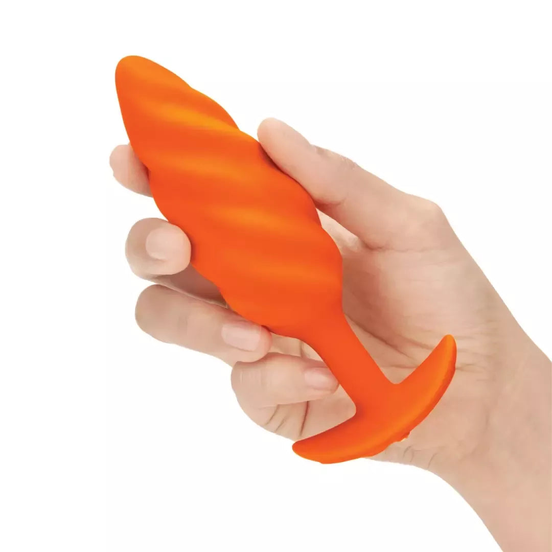 B-Vibe Swirl Texture Plug Orange – silikoninis, 6 režimai, 13,5 cm