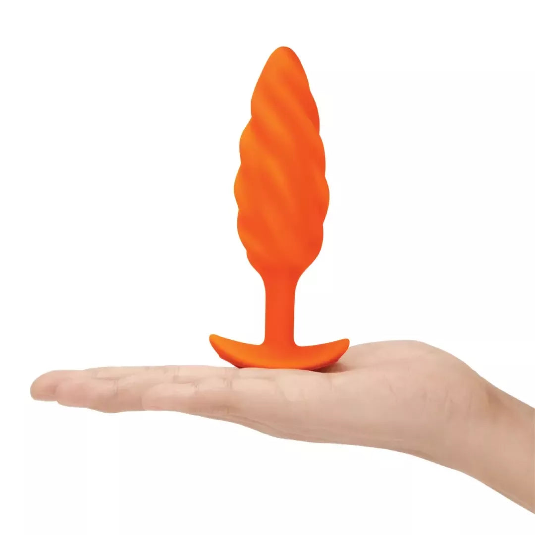 B-Vibe Swirl Texture Plug Orange – silikoninis, 6 režimai, 13,5 cm