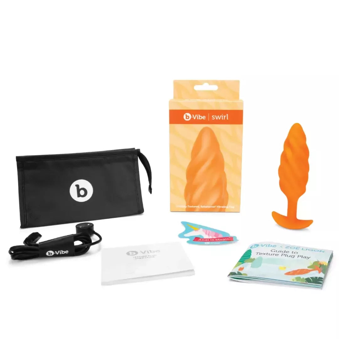 B-Vibe Swirl Texture Plug Orange – silikoninis, 6 režimai, 13,5 cm