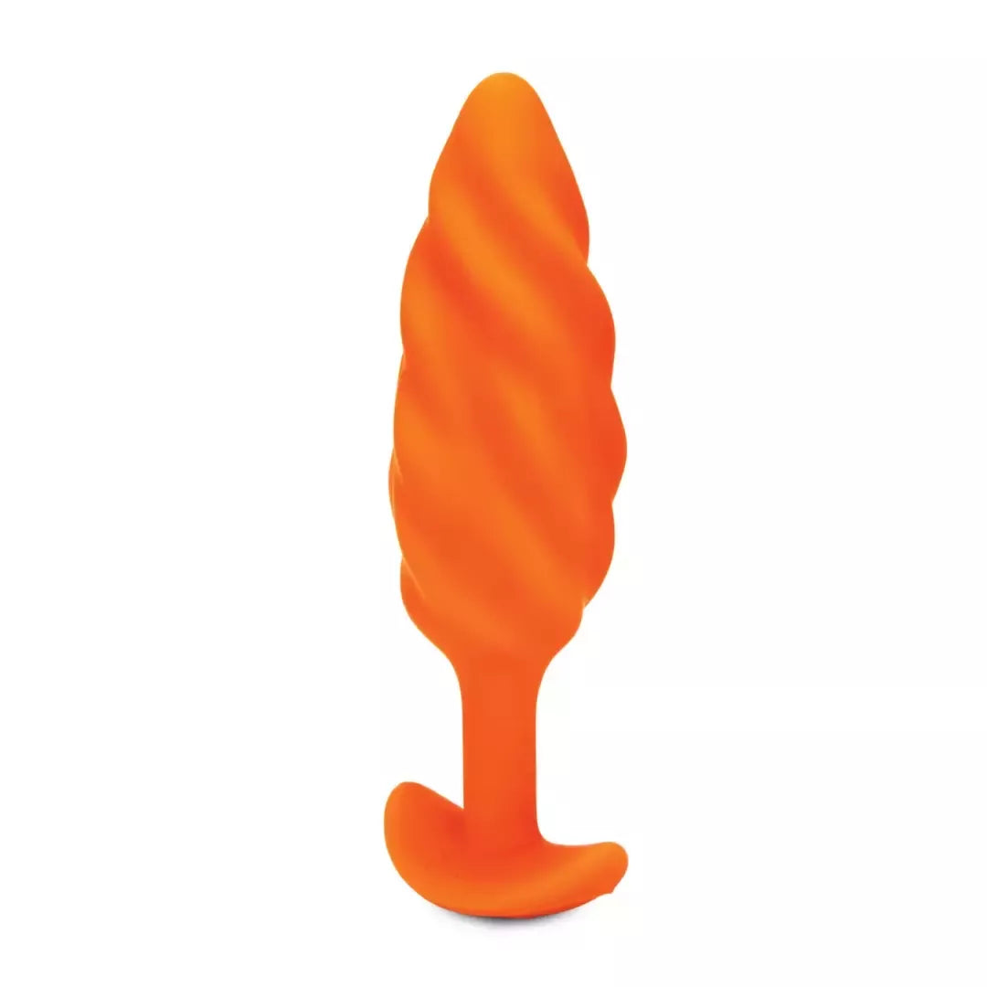 B-Vibe Swirl Texture Plug Orange – silikoninis, 6 režimai, 13,5 cm