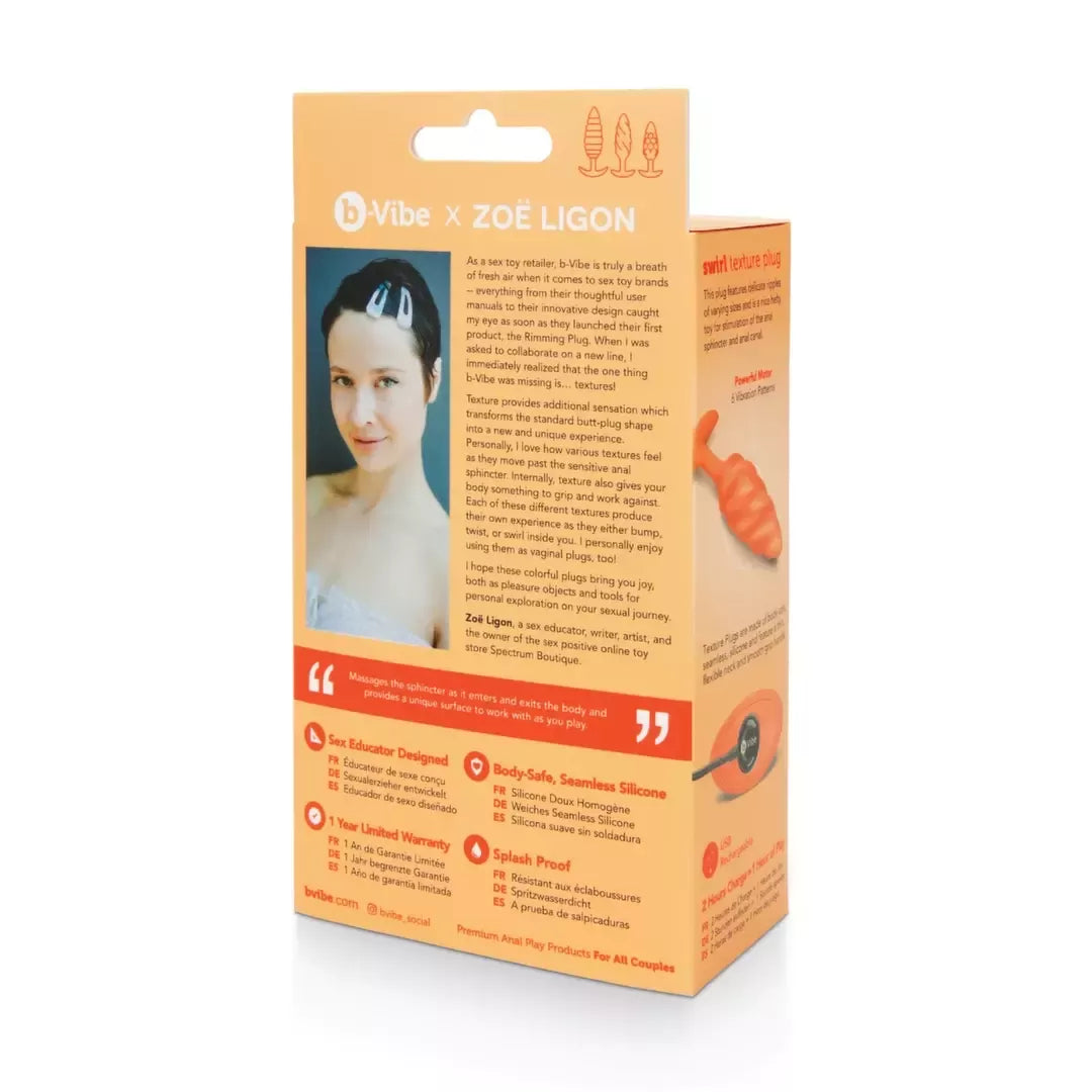 B-Vibe Swirl Texture Plug Orange – silikoninis, 6 režimai, 13,5 cm