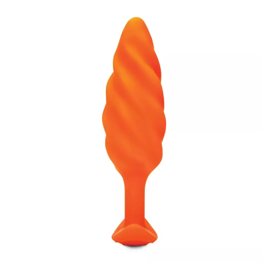 B-Vibe Swirl Texture Plug Orange – silikoninis, 6 režimai, 13,5 cm