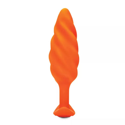 B-Vibe Swirl Texture Plug Orange – silikoninis, 6 režimai, 13,5 cm