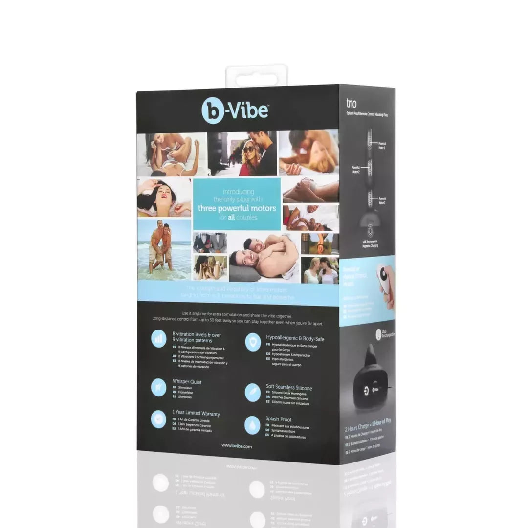 b-Vibe Trio Plug Black – vidutinio dydžio intymi sistema, 3 varikliukai, nuotolinio valdymo pultas