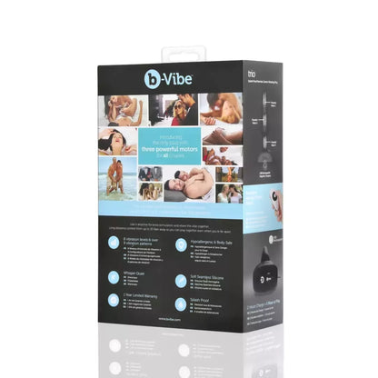 b-Vibe Trio Plug Black – vidutinio dydžio intymi sistema, 3 varikliukai, nuotolinio valdymo pultas