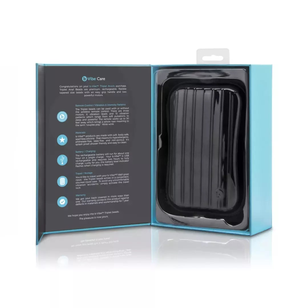 b-Vibe Triplet vibruojanti karoliukų sistema, juoda, įkraunama, 11,7 cm