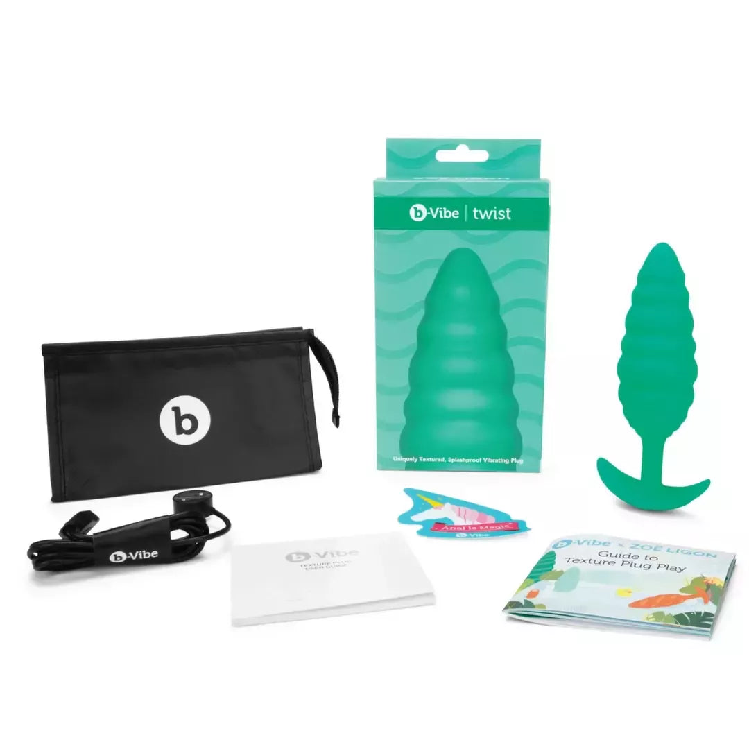 b-Vibe Twist Plug Green – tekstūrinio silikono intymi sistema 15,3 cm