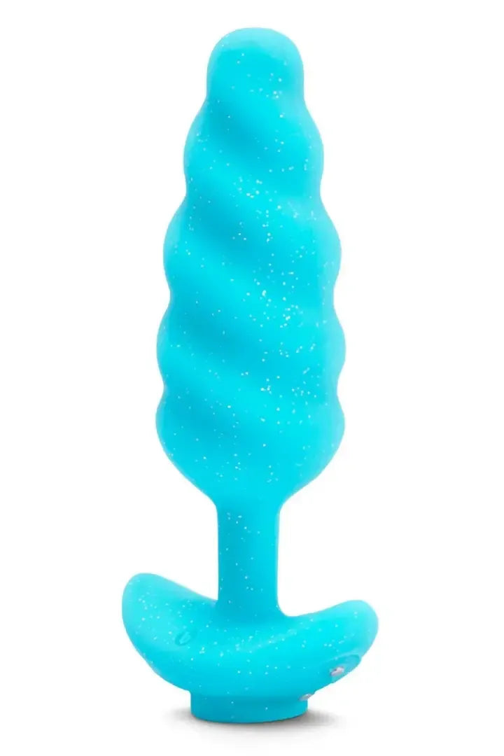 b-Vibe Unicorn Plug vibruojantis modelis su nuimama vaivorykštine uodega, vidutinis dydis