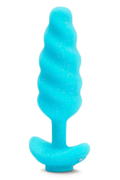 b-Vibe Unicorn Plug vibruojantis modelis su nuimama vaivorykštine uodega, vidutinis dydis