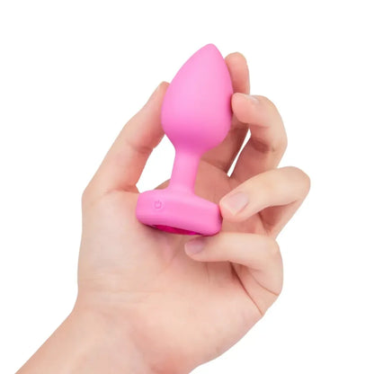 b-Vibe Vibrating Heart Plug S/M Pink - Nuotolinis valdymas, 15 režimų