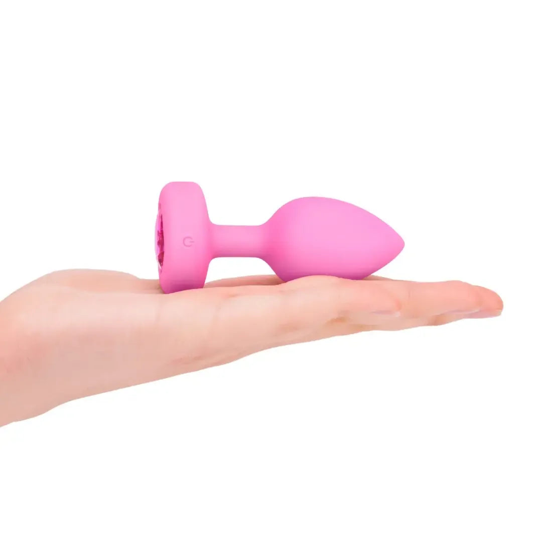 b-Vibe Vibrating Heart Plug S/M Pink - Nuotolinis valdymas, 15 režimų