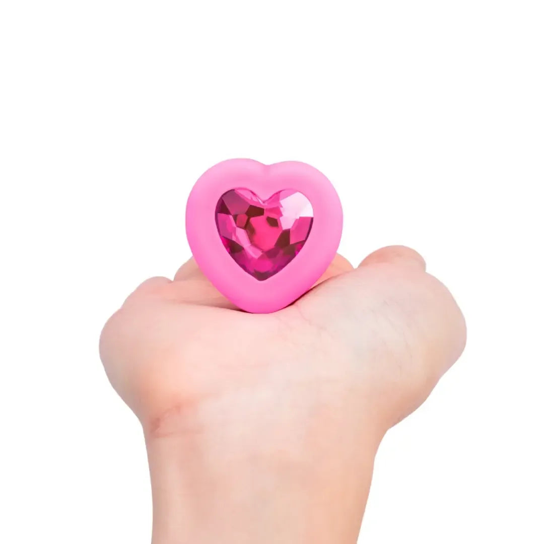b-Vibe Vibrating Heart Plug S/M Pink - Nuotolinis valdymas, 15 režimų