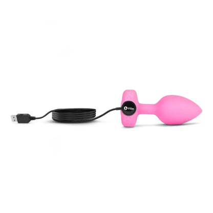b-Vibe Vibrating Heart Plug S/M Pink - Nuotolinis valdymas, 15 režimų