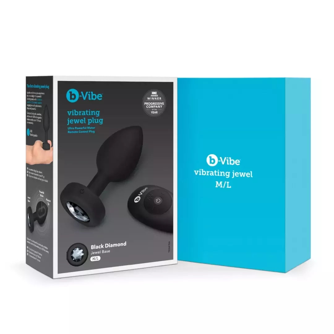 b-Vibe Vibrating Jewel Plug M/L Black Diamond – silikoninis, 15 režimų