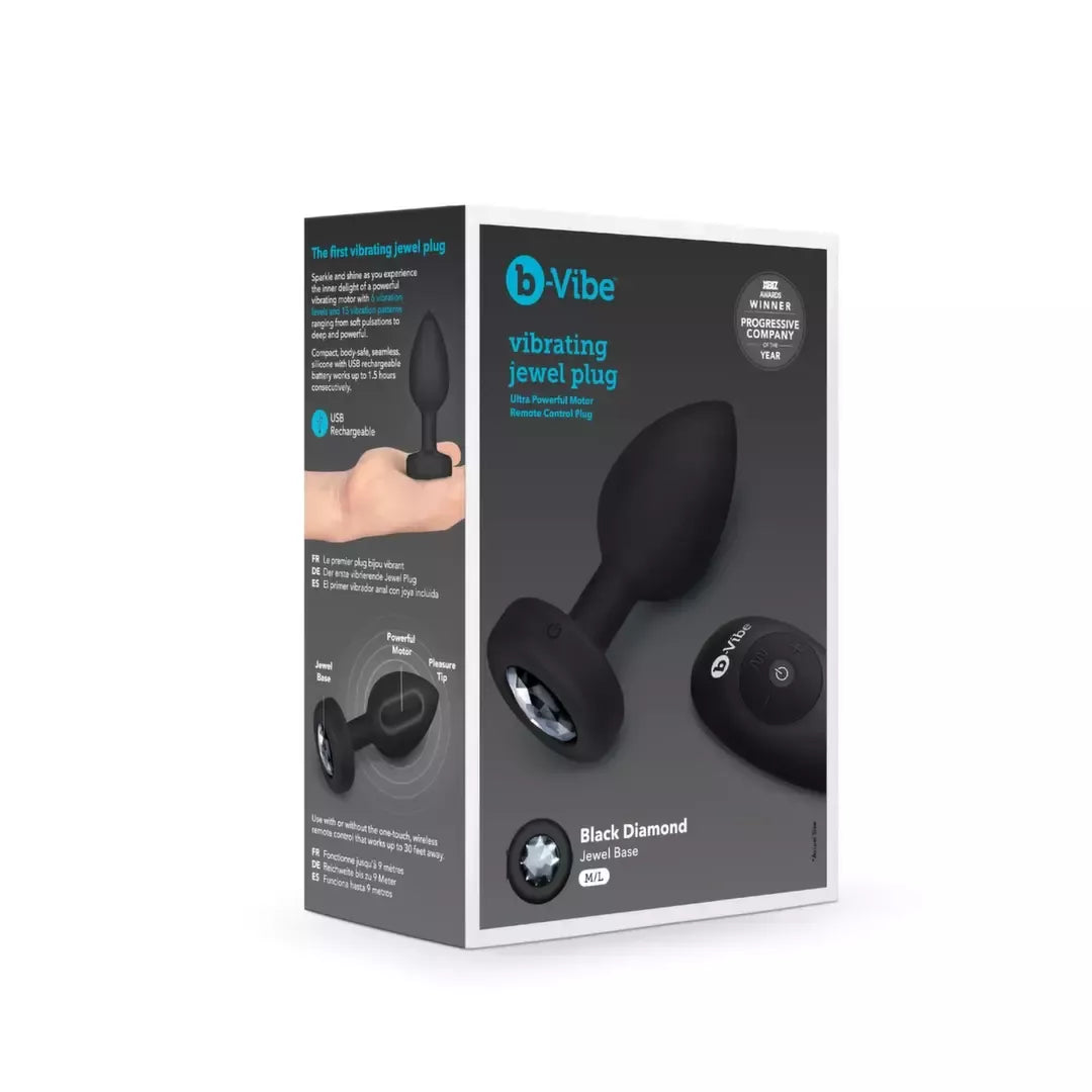 b-Vibe Vibrating Jewel Plug M/L Black Diamond – silikoninis, 15 režimų