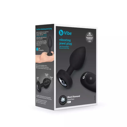 b-Vibe Vibrating Jewel Plug M/L Black Diamond – silikoninis, 15 režimų